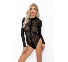 Боді під леопард Noir Handmade F287 Leopard flock bodysuit with long sleeves, L, довгий рукав