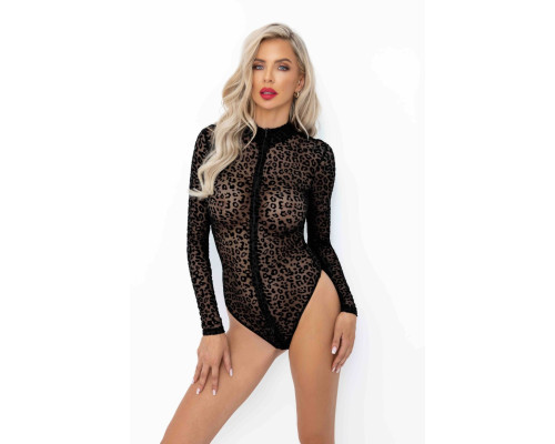Боді під леопард Noir Handmade F287 Leopard flock bodysuit with long sleeves, XXL, довгий рукав