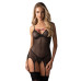 Корсет Obsessive Novenes corset & thong, XL/2XL, прозорий, відкрита спина, стрінги в комплекті