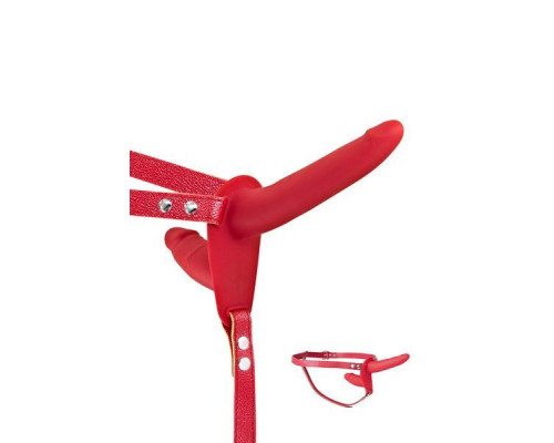 Подвійний страпон Fetish Tentation Strap-On with Double Dildo Red (м'яте паковання!!!)