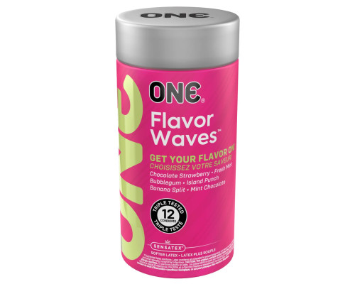 Ароматизовані презервативи ONE FlavorWaves, 12 шт, 6 ароматів, 6 кольорів, подарункове паковання-тубус