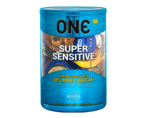 Набір презервативів ONE Super Sensitive, 100 шт, гладенькі, з додатковою змазкою, паковання-тубус