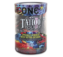 Набір презервативів ONE Tattoo Touch, 100 шт, з рельєфом у вигляді тату, 3 різновиди, паковання-тубус