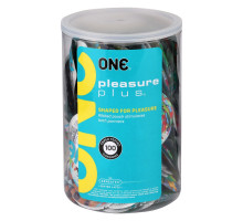 Набір презервативів ONE Pleasure Plus, 100 шт, з ребристою ділянкою на кінці, паковання-тубус