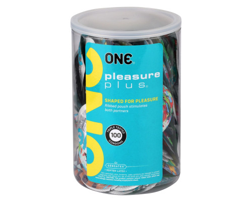 Набір презервативів ONE Pleasure Plus, 100 шт, з ребристою ділянкою на кінці, паковання-тубус