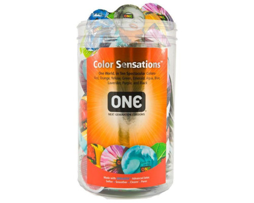 Набір презервативів ONE Color Sensations, 100 шт, кольорові, 10 кольорів, зі змазкою, паковання-тубус