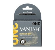 Презервативи ONE Vanish Hyperthin, 3 шт, ультратонкі, зі змазкою, картонне паковання