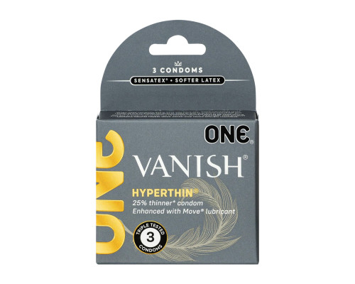 Презервативи ONE Vanish Hyperthin, 3 шт, ультратонкі, зі змазкою, картонне паковання
