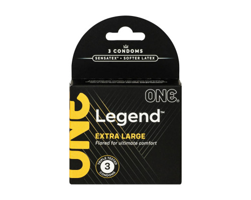 Презервативи ONE Legend XL, 3 шт, збільшений розмір, розширення на кінці, картонне паковання