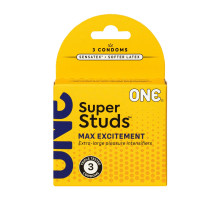 Презервативи ONE Super Studs, 3 шт, з точковим рельєфом, зі змазкою, паковання — картонна коробка