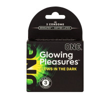 Презервативи ONE Glowing Pleasures, 3 шт, світяться в темряві, зі змазкою, картонне паковання