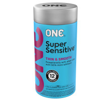 Презервативи ONE Super Sensitive, 12 шт, гладенькі, з додатковою змазкою, паковання-тубус