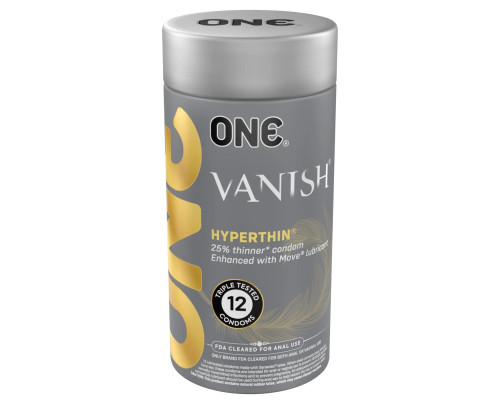 Презервативи ONE Vanish Hyperthin, 12 шт, ультратонкі, зі змазкою, подарункове паковання-тубус