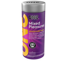 Презервативи ONE Mixed Pleasures, 24 шт, 8 видів, лубрикант у комплекті, подарункове паковання-тубус