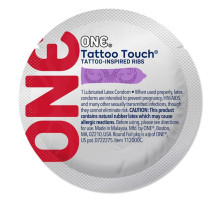 Презерватив ONE Tattoo Touch Purple, 1 шт, фіолетовий з рельєфом у вигляді татуювання