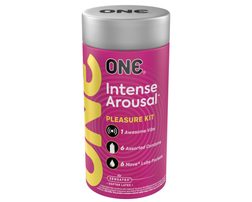 Подарунковий набір ONE Intense Arousal, у комплекті 6 презервативів, 6 саше з лубрикантом, віброкільце
