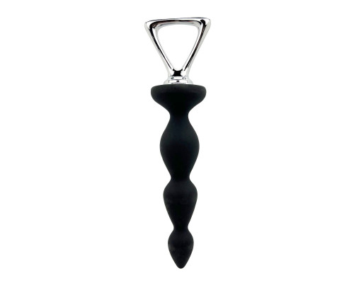 Анальний ланцюжок Adrien Lastic Arrow II, чорний, силіконовий, гнучкий, з металевою ручкою, діаметр 3,2 см