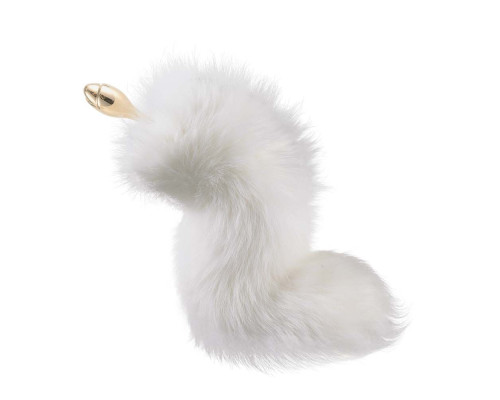 Металева анальна пробка з хутряним хвостом LOCKINK SEVANDA White Fox-Tail Anal Rose-shape Plug