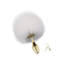 Металева анальна пробка — кролячий хвіст LOCKINK SEVANDA White Bunny-Tail Anal Pear-shape Plug