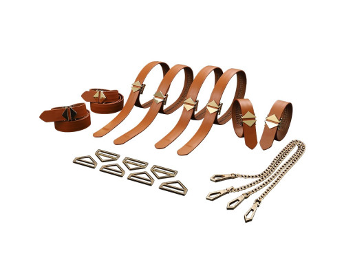 Набір для бондажу LOCKINK 8-Bondage-Straps Restraint Set, коричневий, 8 ременів з натуральної шкіри