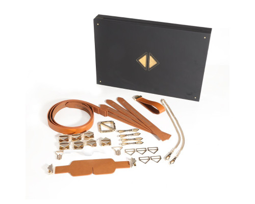 БДСМ-набір LOCKINK Bondage & Restraint Set, коричневий, натуральна шкіра, фіксатори, маска, кляп