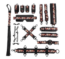 БДСМ-набір LOCKINK The Flowering Serpent Bondage Set, чорний, з малюнком у вигляді змій, 12 предметів