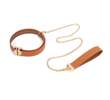 Нашийник з повідцем LOCKINK Tied Collar with Leash Set, коричневий, ланцюг зі шкіряною петлею та карабіном