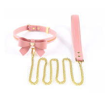 Нашийник з повідцем LOCKINK SEVANDA Love Heart Butterfly Leather Collar Set, рожевий, з бантом