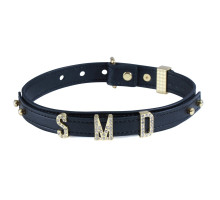 Нашийник LOCKINK Dark DIY Alphabet Collar, чорний, штучна шкіра, букви зі стразами