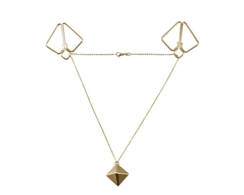 SX0844 Затискачі для сосків з важкою підвіскою LOCKINK Nipple Clamps with Heavy Pendant, золотисті
