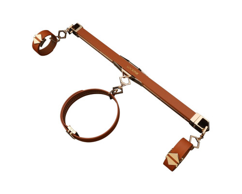 Фіксатор-розпірка LOCKINK Adjustable Spreader Bar Set, коричневий, шкіряний, ремені для шиї, рук/ніг