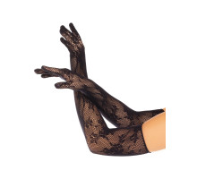 Рукавички Leg Avenue Lace Opera Length Gloves, One Size, чорні, вище ліктя, сітка з квітковим візерунком
