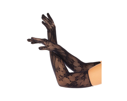 Рукавички Leg Avenue Lace Opera Length Gloves, One Size, чорні, вище ліктя, сітка з квітковим візерунком