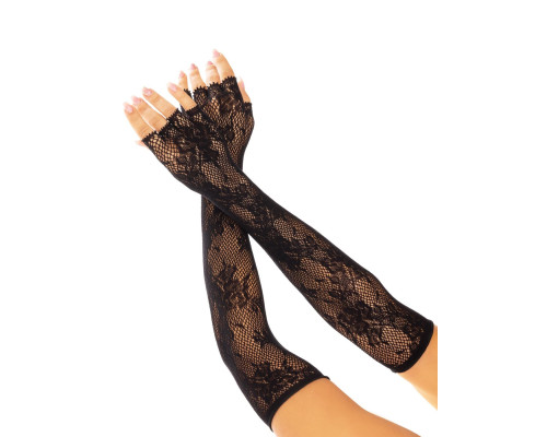 Мітенки Leg Avenue Lace Opera Length Fingerless Gloves, чорні, ажурні, довжина вище ліктя