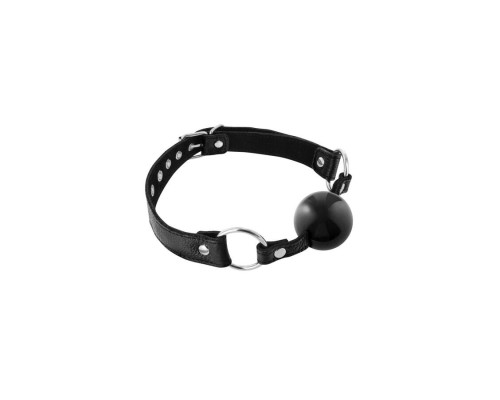 Кляп із силіконовою кулькою Fetish Tentation Premium Leather gag with silicone ball Black, шкіра