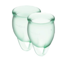 Набір менструальних чаш Satisfyer Feel Confident (light green), 15мл і 20мл, мішечок для зберігання