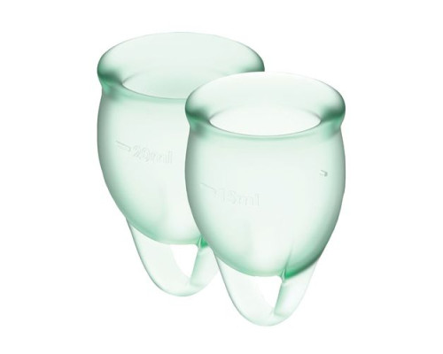 Набір менструальних чаш Satisfyer Feel Confident (light green), 15мл і 20мл, мішечок для зберігання