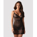 Сорочка Obsessive Alluria chemise & thong, L/XL, чорна, мереживо+мікросітка, стрінги в комплекті