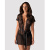 Пеньюар Obsessive Alluria peignoir & thong, L/XL, прозорий, з мереживом, пояс, трусики в комплекті