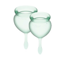 Набір менструальних чаш Satisfyer Feel Good (light green), 15мл і 20мл, мішечок для зберігання
