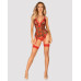 Корсет Obsessive Jollymore corset, XS/S, у клітинку, з мереживом, пажі для панчіх, стрінги в комплекті