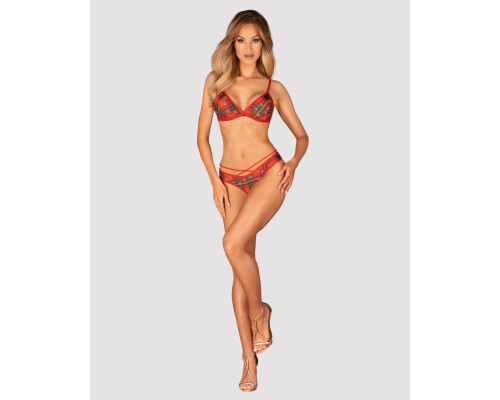 Комплект Obsessive Ms Merrilo 2-pcs set, XS/S, м’який бюстгальтер та трусики з доступом і з помпоном