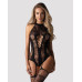 Бодістокінг Obsessive Bodystocking F240, XL/XXL, чорний, мереживний малюнок, імітація боді з панчохами