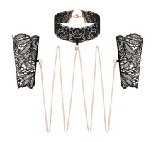 Мереживні наручники та комір Rosy Gold - Lace Cuffs and Collar - Black