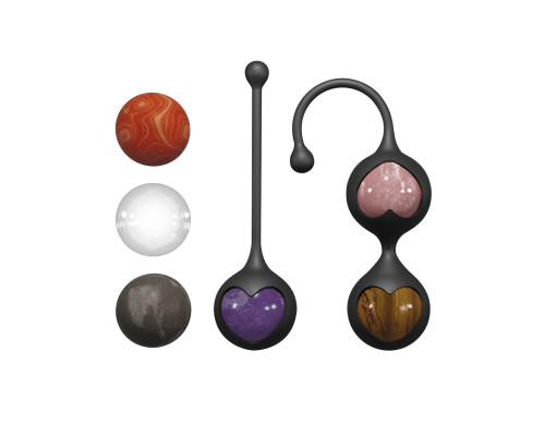 Вагінальні кульки Adrien Lastic Harmony Stones, напівдорогоцінне каміння, діаметр 3 см, 2 тримачі