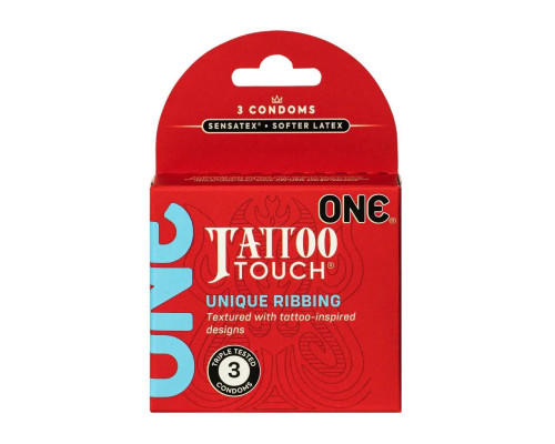 Презервативы ONE Tattoo Touch 3 шт, картонная коробка (мятая упаковка!!!)