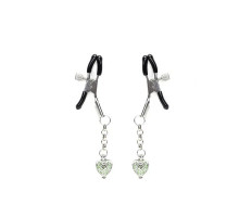 Затискачі для сосків із сердечком Liebe Seele Glow-in-dark Nipple Clamps Green, світяться в темряві
