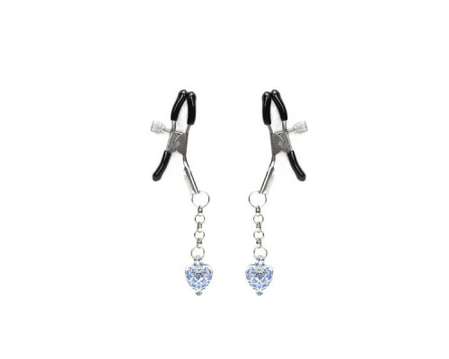 Затискачі для сосків із сердечком Liebe Seele Glow-in-dark Nipple Clamps Blue, світяться в темряві
