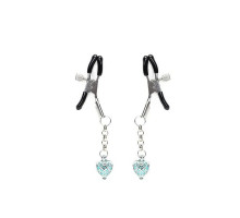 Затискачі для сосків із сердечком Liebe Seele Glow-in-dark Nipple Clamps Light Blue, світяться в темряві