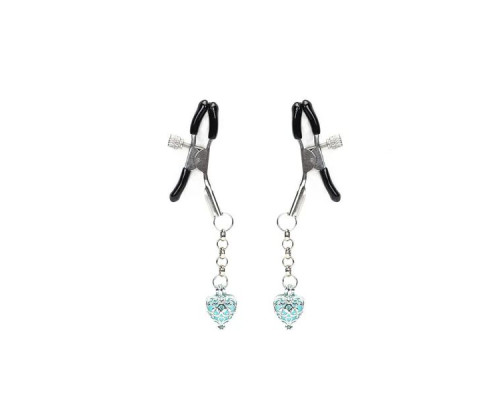 Затискачі для сосків із сердечком Liebe Seele Glow-in-dark Nipple Clamps Light Blue, світяться в темряві
